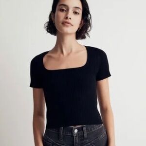 Madewell Square neck Cropped Knit Sweater Tee M